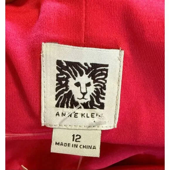 Anne Klein Size 12 Short Sleeve Knee Length Skater Dress Strawberry Red Textured - Picture 6 of 8